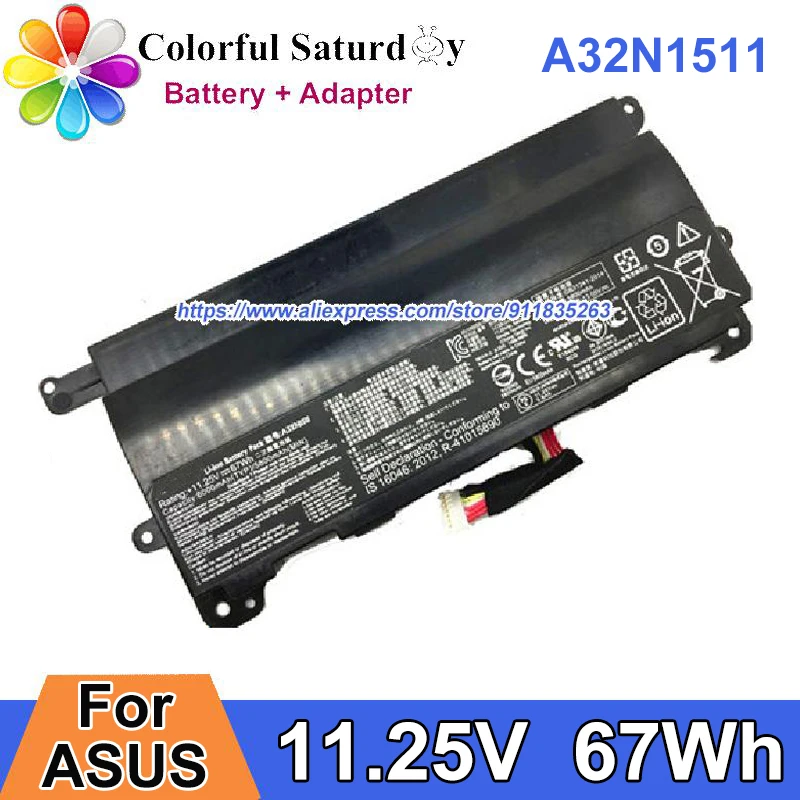 

Original A32N1511 Battery For Asus ROG G752VL G752VT-DH72 G752VM B07HQ5J3Q4 BATTG752P B07G8Y4SWV G752VL-T7019T 11.25V 67Wh