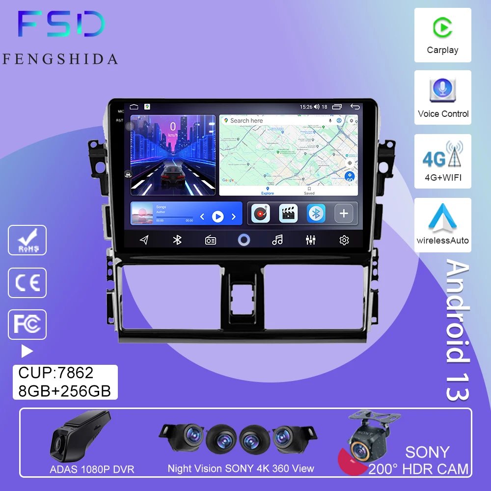 Автомобильный радиоприемник Android Carplay для TOYOTA VIOS YARIS 2013 - 2016 мультимедийный