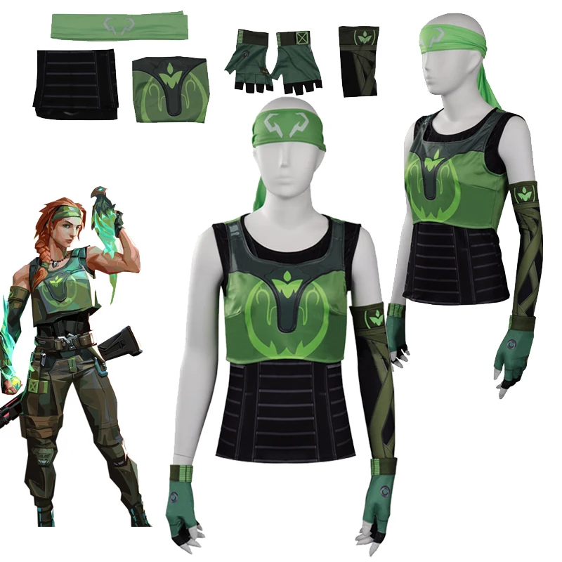 

Valorant Cosplay Costume Skye Outfits Women Vest T-shirt Gloves Full Set Girls Halloween Carnival Party Disguise Clothes