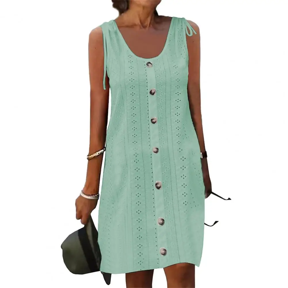 

2023 Women Dress Knee Length Summer Pure Color Sundress Female Clothes