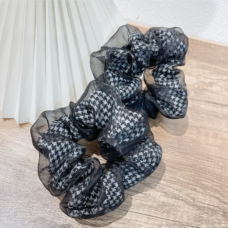 

Dropship Sale Classic Houndstooth Hair Scrunchie For Ponytail Holder Ties Double Layer Elastic Hair Rope Vintage Hair Accessorie
