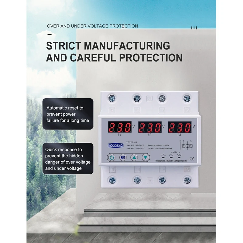 TOMZN трехфазный Регулируемый Защита от перенапряжения и пониженного напряжения
