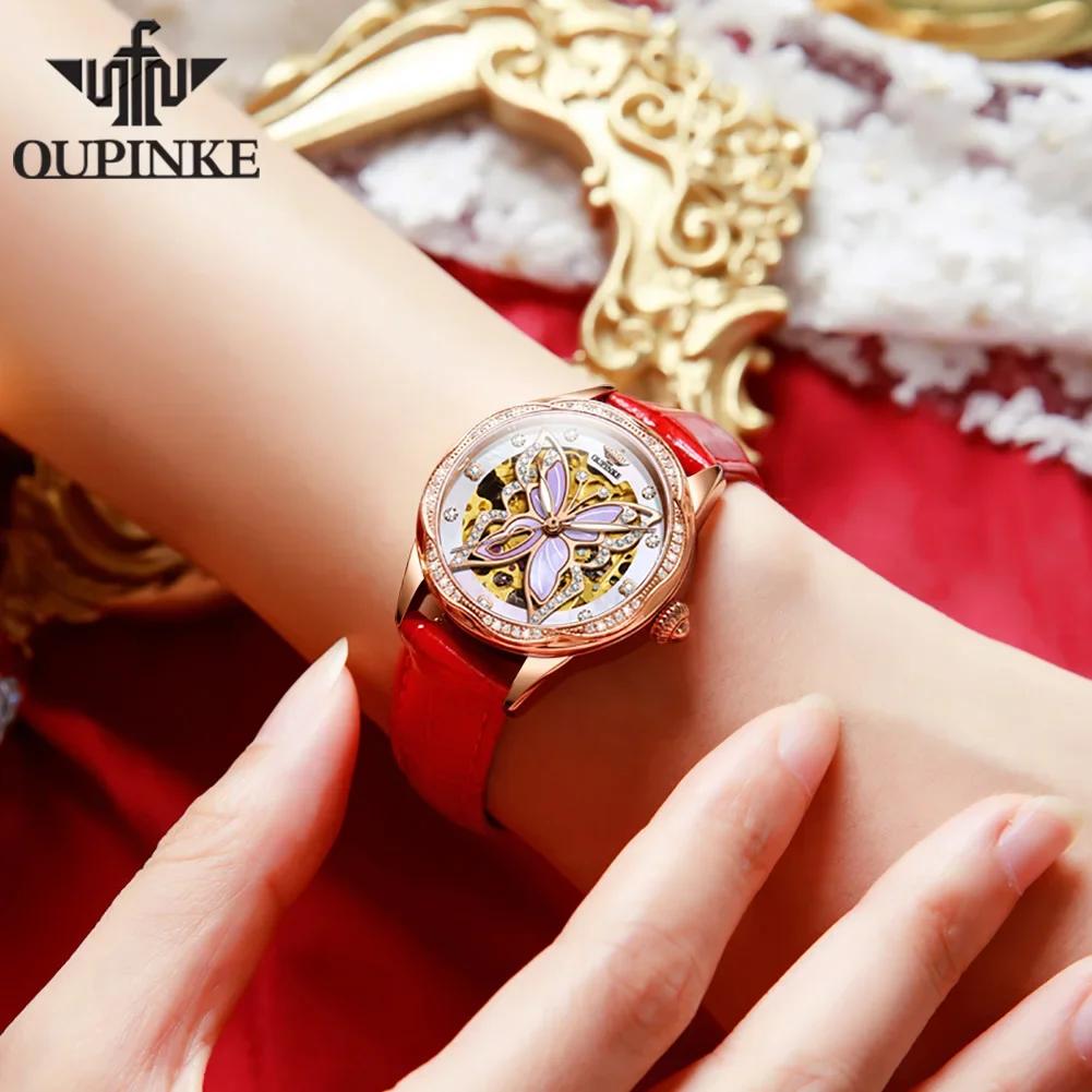 OUPINKE 3239 серии механические часы со скелетом женские наручные роскошные с