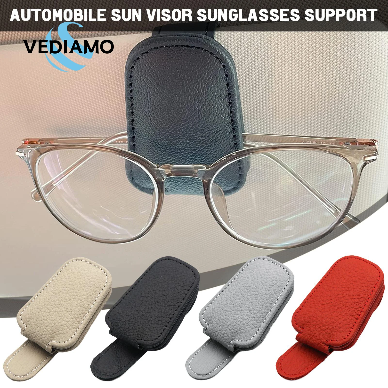 

Universal Hanging Car Glasses Holder Strong Magnet Sunglasses Clip PU Leather Sun Visor Clip Bracket Interior Storage