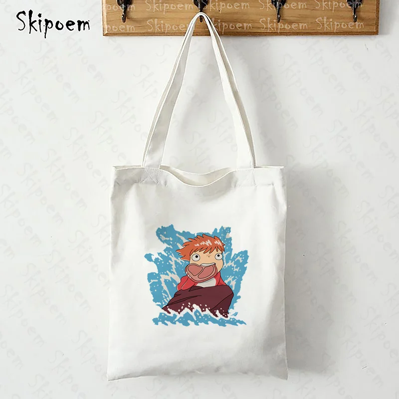 

Canvas Bag Shoppers Bags reusable Large Capacity Handbag Female Ponyo on the Cliff Art Cartoon harajuku kawaii cute Teacher Gift