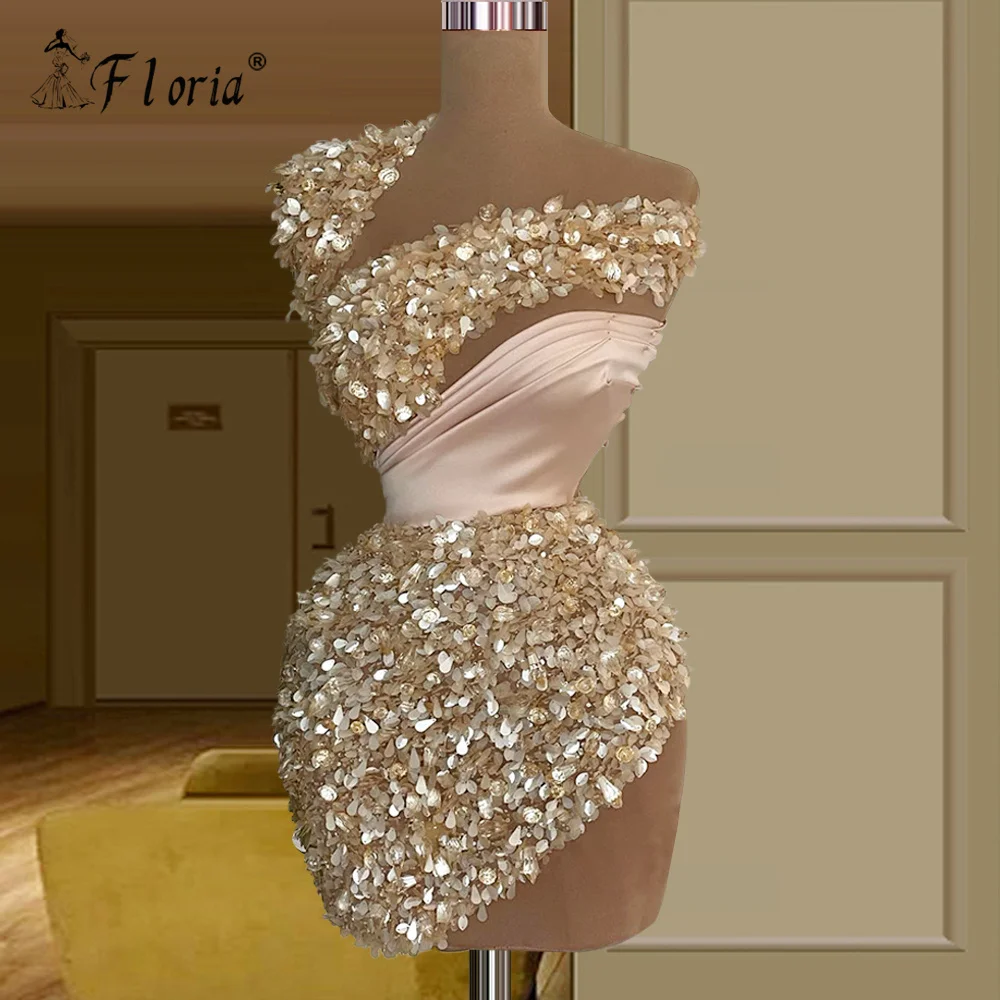 

Pink Chamgagne Sexy Cocktail Dress 2022 Sequined Crystal Satin Sleeveless Short Prom Night Gown For Woman Party Robe De Cocktel