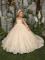 Flower Girl Dresses For Weddings Tulle Appliques Ball Gown Long Sleeves Toddler Pageant Gowns Birthday First Communion Dresses