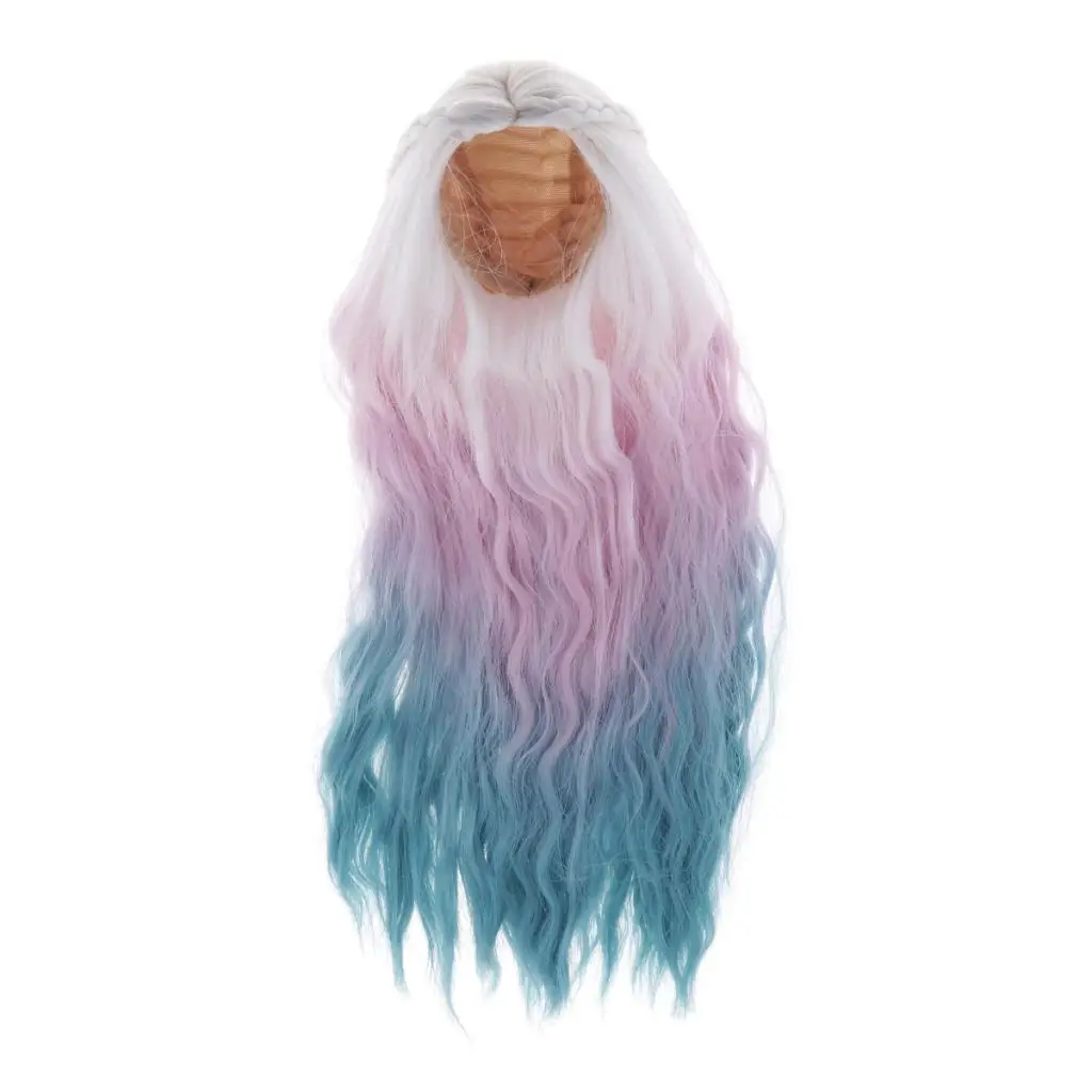 

1/3 1/ Curly Doll Making Supply Accessories, Doll Hair for Dolls Long (Pink and Blue)