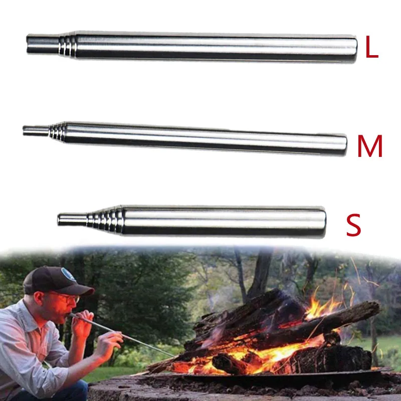 

Stainless Steel Blowpipe Pocket Bellow Collapsible Air Blow Stick Campfire Fire Tool Outdoor Bushcraft Camping Hiking Cooking