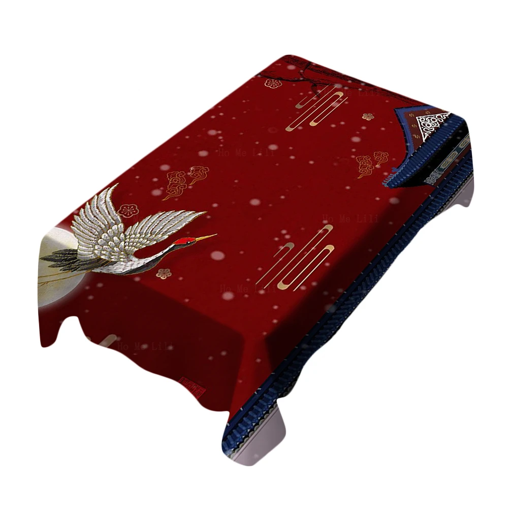 Красная атмосфера китайская архитектура журавль Луна ормозия темная Классическая скатерть от Ho Me Lili для настольного декора