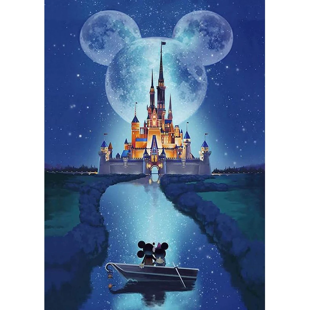 

Disney Castle Moon 5D Diamond Painting Full Round Mickey Mouse Cross Stitch Kits Embroidery Needlework Sets Mosaic Home Wall Art