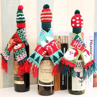 new christmas wine bottle decoration products christmas knitting scarf hat set
