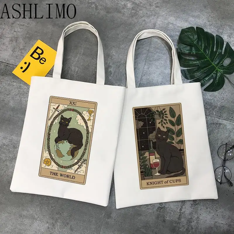 

The Lovers cat Tarot Printed Bag Women Shopper bag retro Shopping Canvas Shopper Bag large handbag Tote aesthetics Shoulder Bag