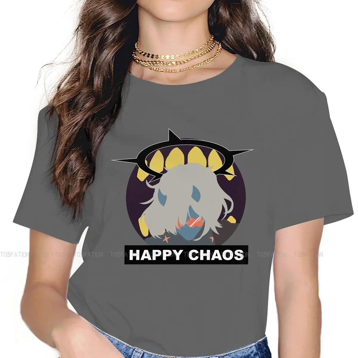 

Happy Chaos Women's T Shirt Guilty Gear Girls Tees Harajuku Cotton Tops Graphic Tshirt 4XL Loose Hipster