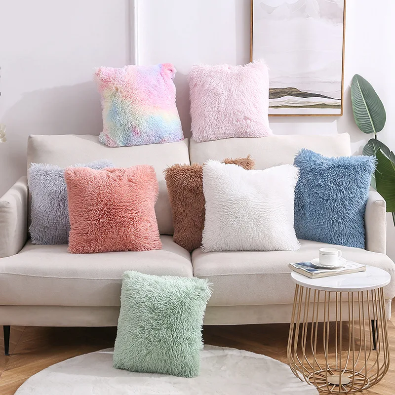 Solid Color Cushion Cover Sofa Soft Fur Plush Home Decor Pillowcase Decorative Velet Pillowcases 45x45cm Shaggy Fluffy Covers