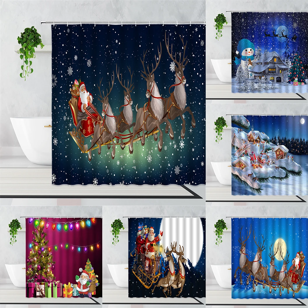

Рождественские занавески для душа «Зимний лес», милый дом, снеговика, олень, Санта-Клаус, голубой Рождественский Декор, занавески для ванной...