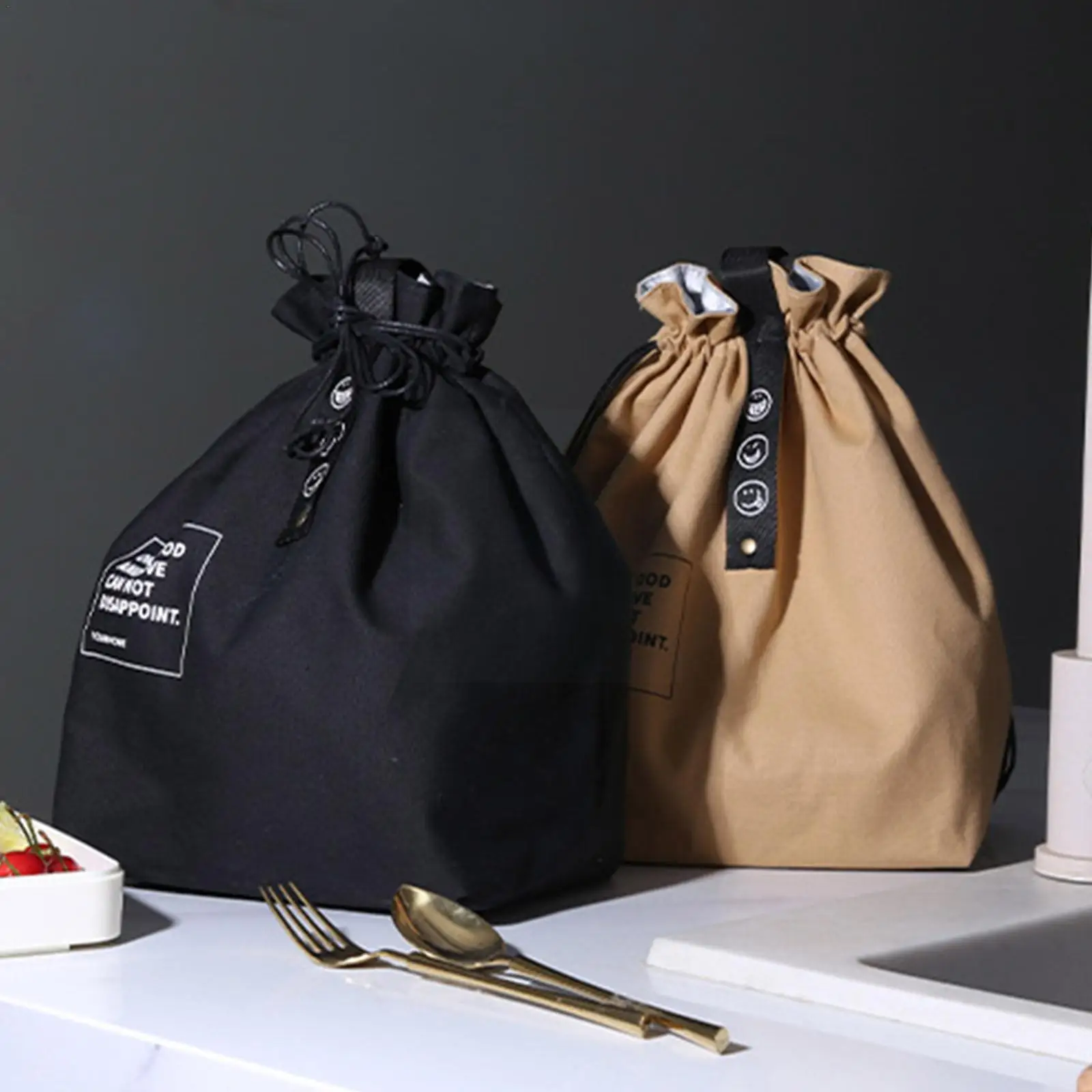 

Bento Bag Insulated Wide Opening Canvas Drawstring Picnic Bag Lunch Camping Box Storage Kitchen Accessories Handbag School X7w7