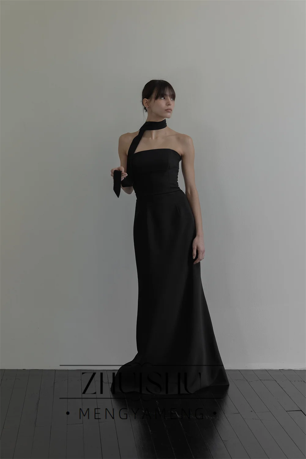 Фото Вечернее платье ZHUISHU Simple Black Mermaid для женщин, корейский стиль, для фотосессий, свадебное платье-корсет без бретелек и рукавов, на заказ №4