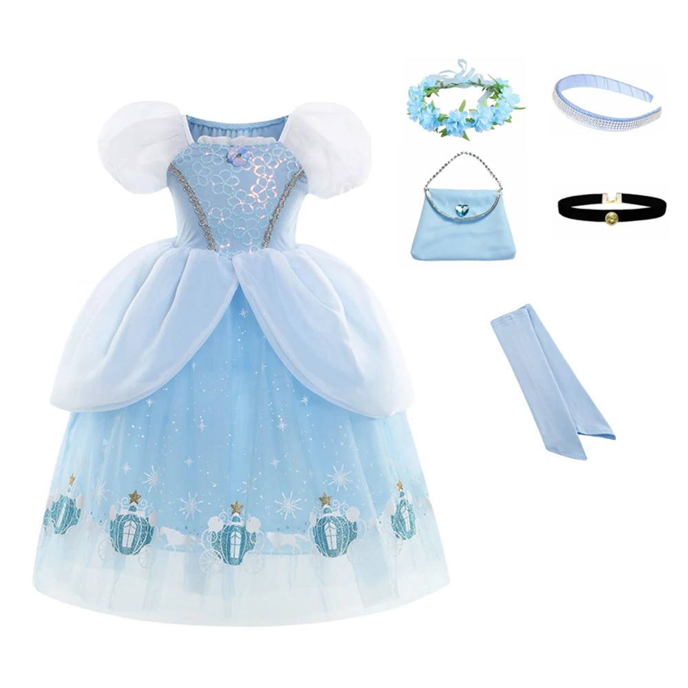 

Детское бальное платье, платье с повязкой на голову, костюм принцессы «Холодное сердце», костюм для косплея, одежда для девочек на день рожд...