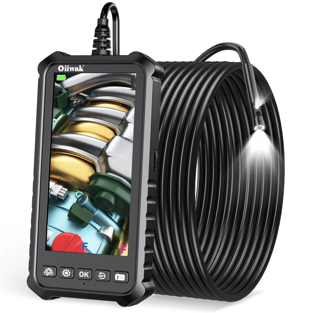 

Oiiwak Dual Lens Endoscope Camera 1080P 5.18in IPS Screen Borescope 5mm Lens IP67 Snake Camera For Car Wall Sewer Pipe Drain