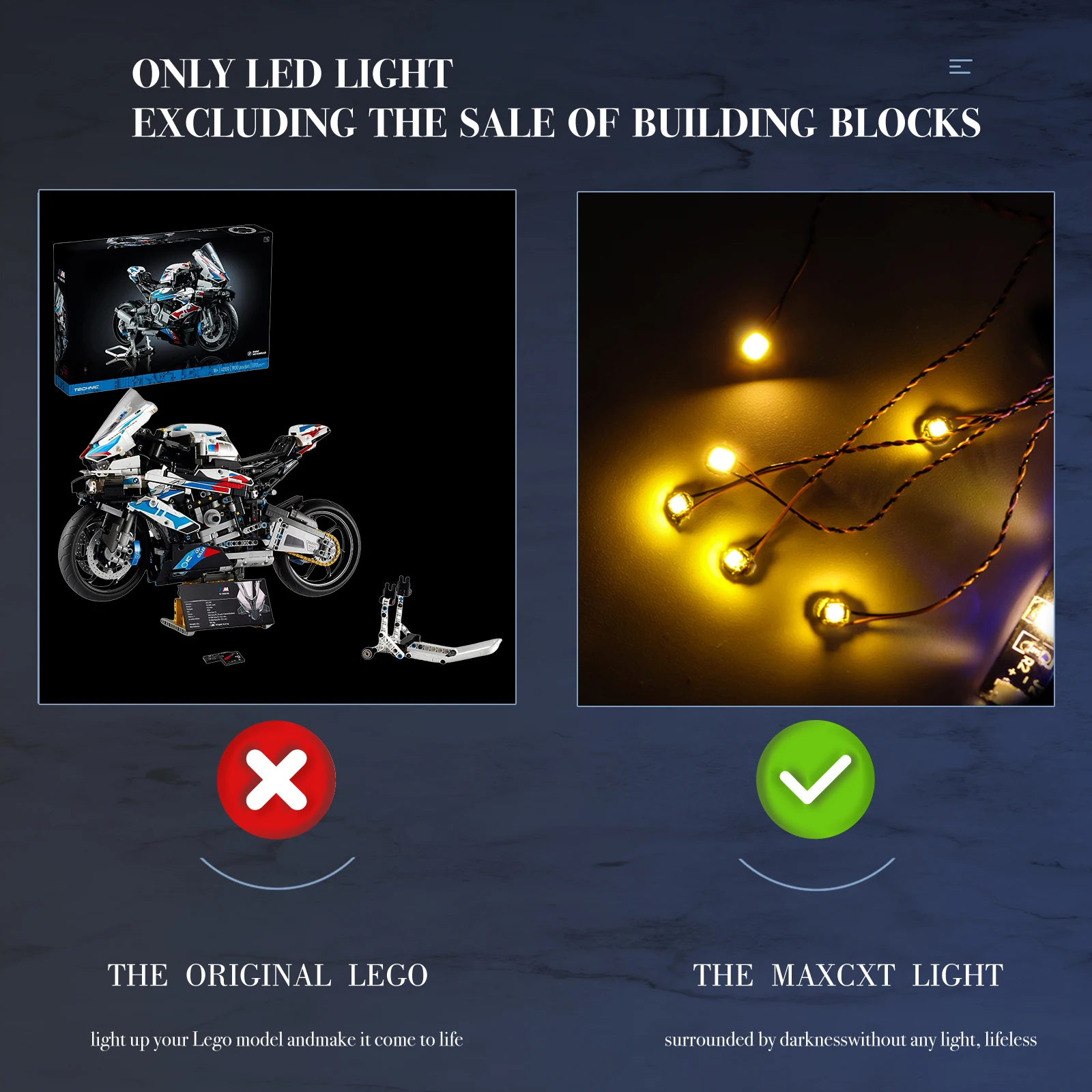 Декоративная лампа для мотоцикла Technic 42130 BMW M1000RR с батарейным отсеком