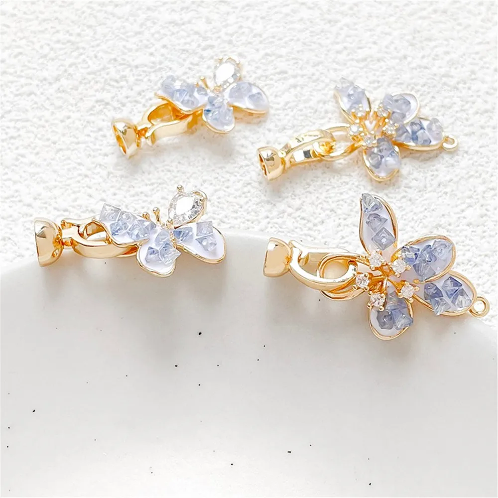 14k медная позолоченная синяя Хрустальная гардения бабочка жемчужная Пряжка