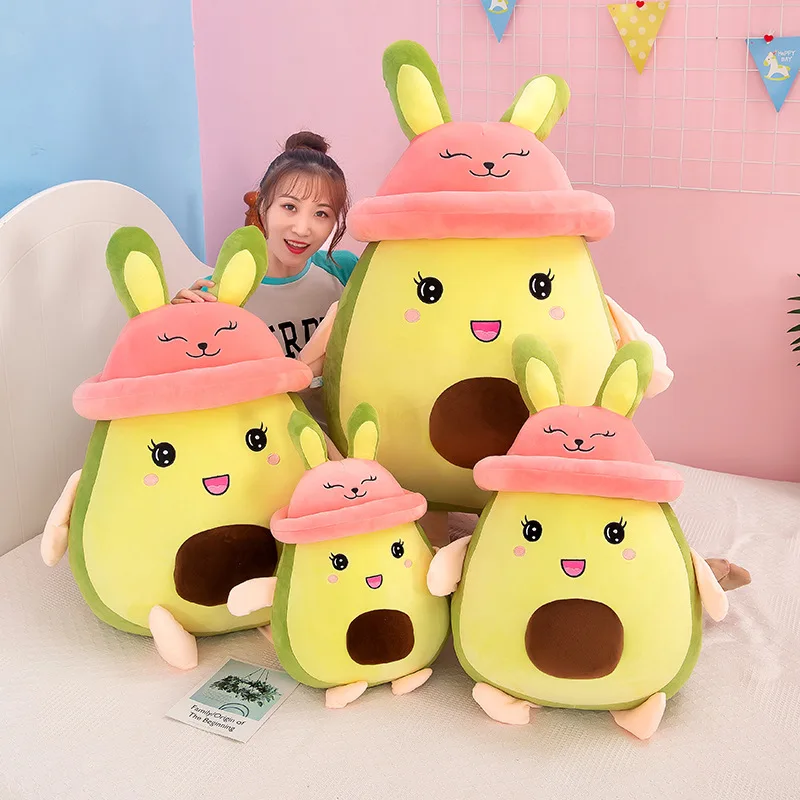 

Large Plush Avocado Toys with Hat Stuffed Fruit Food Plush Toy Kawaii Avocado Pillow Cute Soft Doll Children Comfortable Cushion