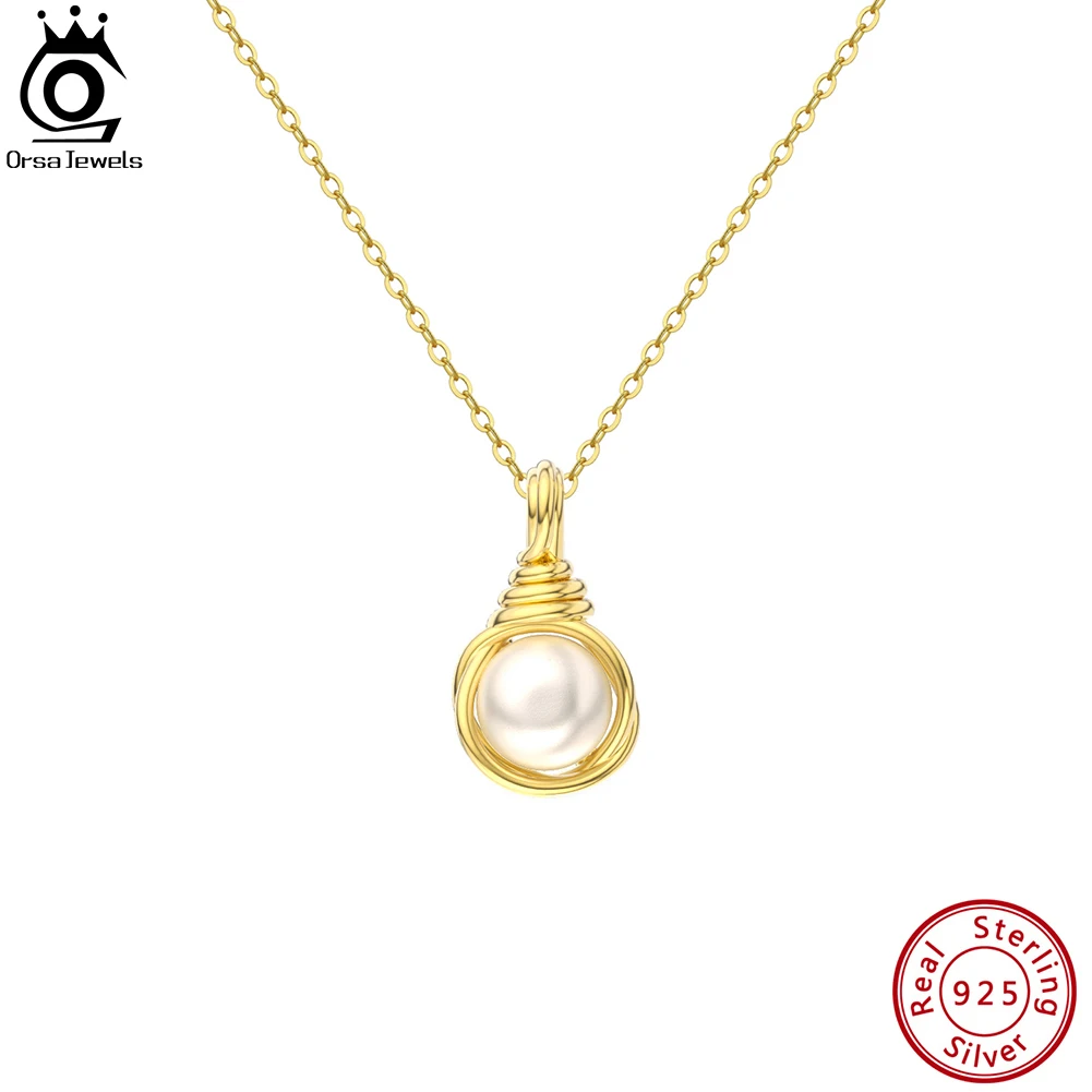 

ORSA JEWELS Handpicked 14K Gold Natural Pearl Necklace 925 Sterling Silver 6mm Pearl Pendant for Women Anniversary Jewelry GPN46