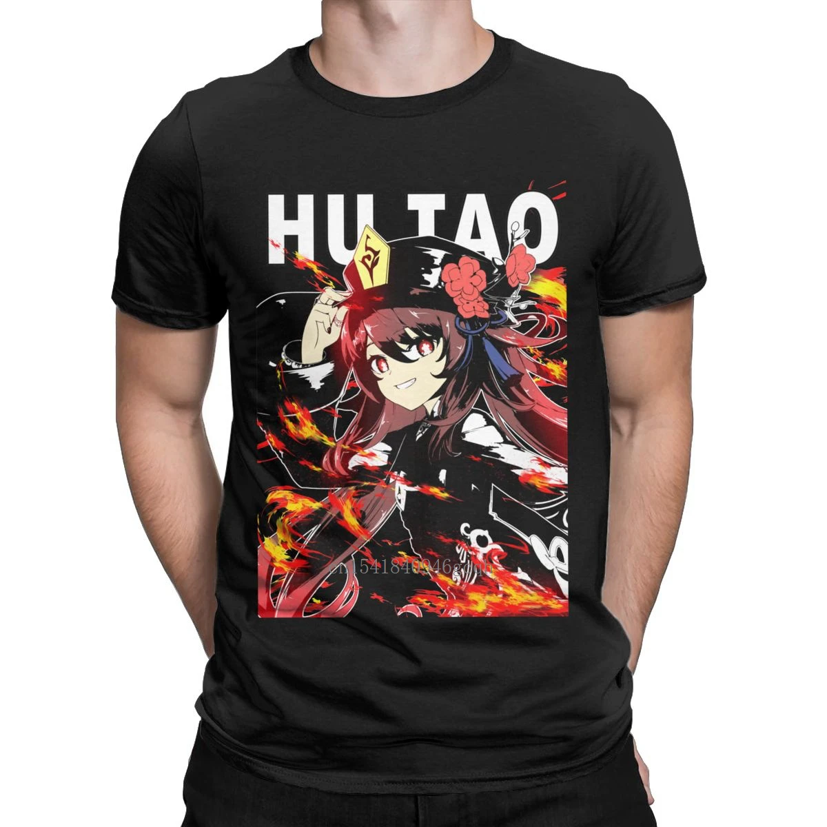 

Men T-Shirt Hu Tao Genshin Impact Hutao Crazy 100% Cotton Tees Short Sleeve Anime Game T Shirt Crewneck Clothing Original