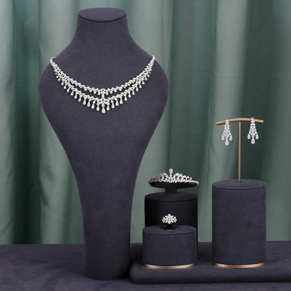

High Quality Full Jewelry AAA CZ Zirconia Luxury Earring Necklace for Dubai Nigeria Women Bridal Weddings Engagement 4PCS Set