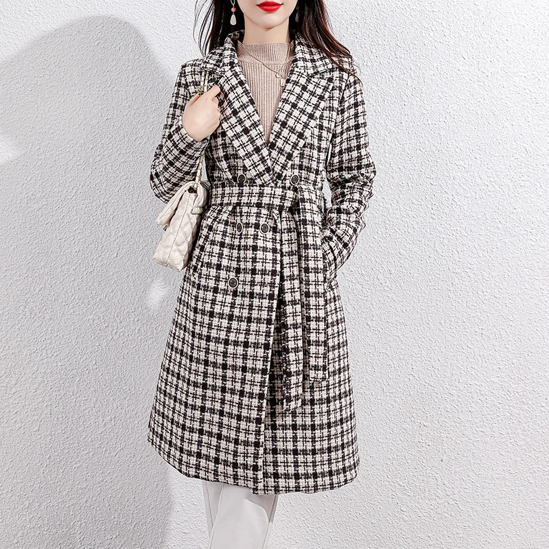 

Women's Autumn and Winter New High-end Temperament Korean Version Lapel Long Sleeve Fashion Slim Thickened Belt Woolen Coat