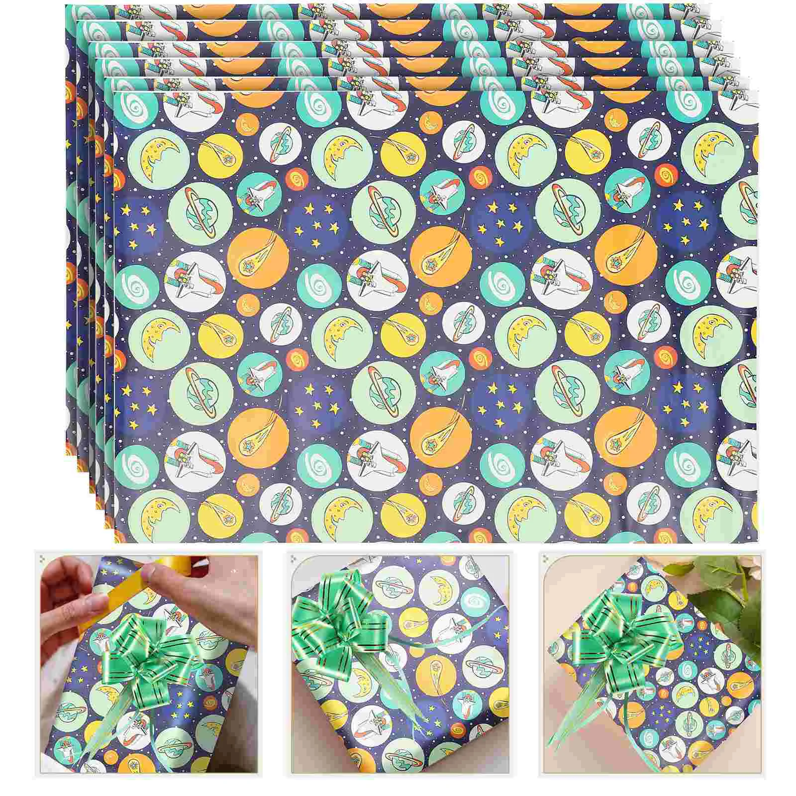 

Paper Wrapping Gift Wrap Christmas Sheet Space Packaging Rolls Birthday Flower Floral Bouquetdinosaur System Solar Wrapper