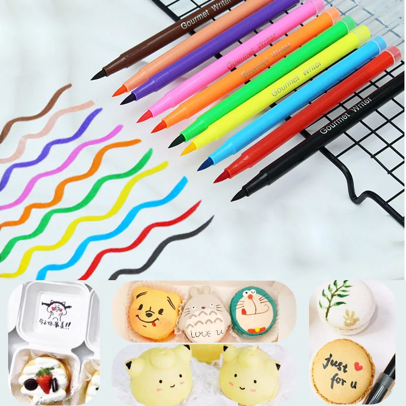 

8 Colors Edible Pigment Pen Food Coloring Drawing Pen Macaron Pastry Cookie Fondant Decorating Tools kitchen Baking Making DIY