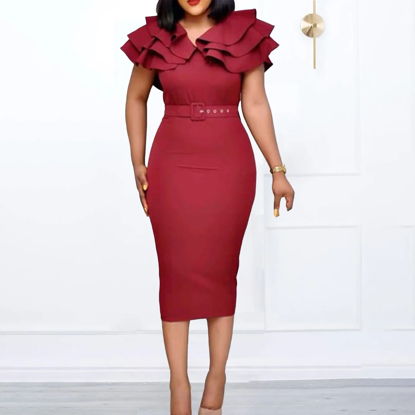 

Повседневное летнее красное женское платье, женское платье оверсайз с оборками на плечах, элегантное платье с коротким рукавом