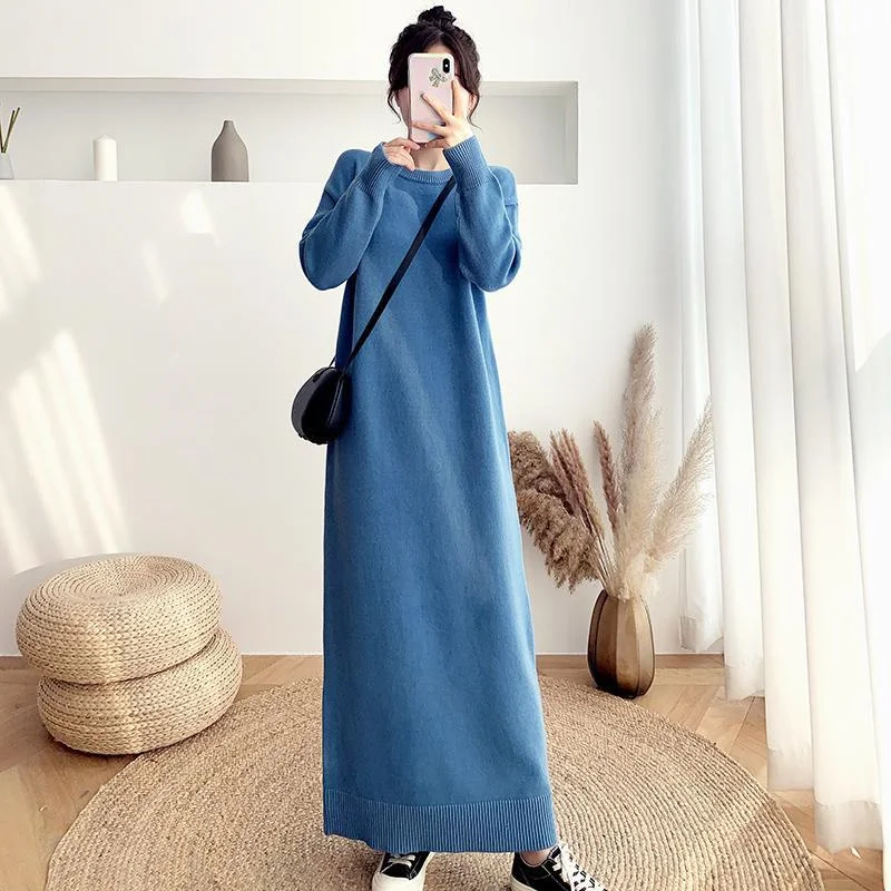 

autumn winter warm Loose sweater dress for women Knitted sweater dress women O-neck long dress Female chic bottoming dress