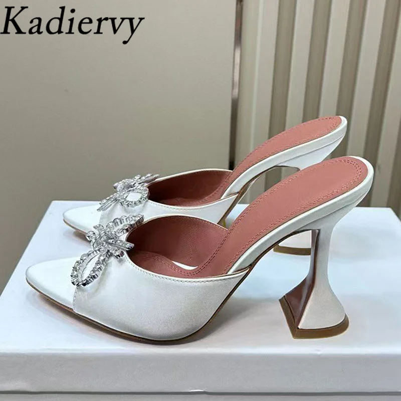 Летние тапочки на высоком каблуке женская обувь для вечеринок со стразами и