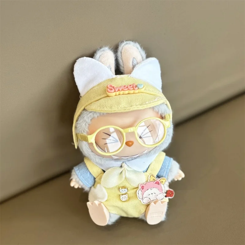 Для 17 см Labubu V1v2 аксессуары кукольная одежда для волос очки обувь желтый костюм