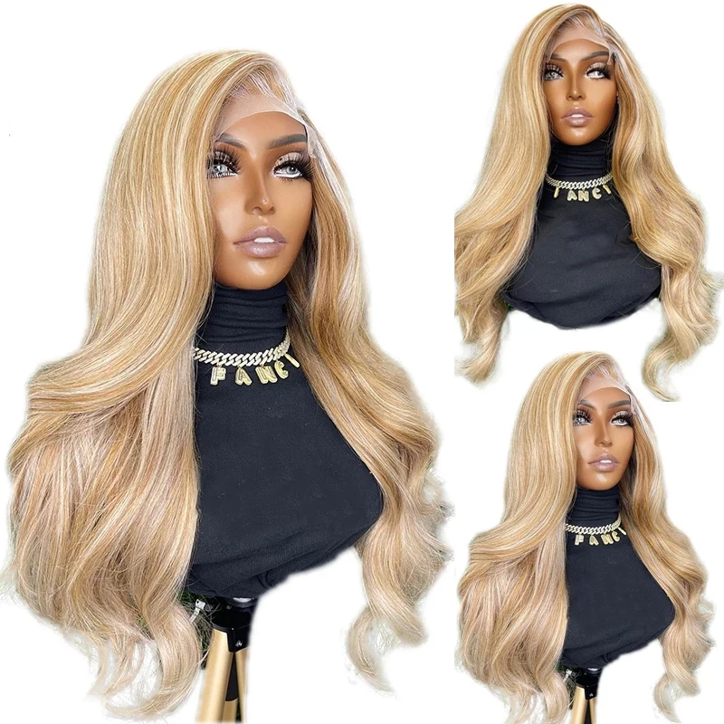 

Highlights Blonde Colored Long Wavy Lace Front Wig Synthetic Hair for Women Body Wave Lace Wigs Natural Hairline Cosplay Daily
