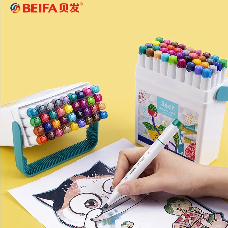 BEIFA Touch Marker 12/24/36 Colors Double-headed Set Pupils Watercolor Pen Alcoholic Pens For Artist Manga Markers Art Supplies