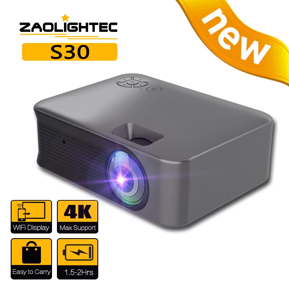 

ZAOLIGHTEC S30 MINI Projector Smart TV WIFI Portable Home Theater Cinema Android Phone Beamer LED 4K Projectors for battery