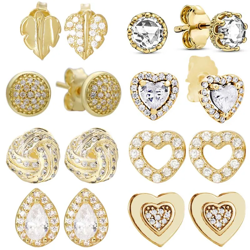 

Оригинальные блестящие серебряные серьги-гвоздики в виде листьев, короны, сердца с узелком, блестящие серьги-гвоздики для женщин, популярны...