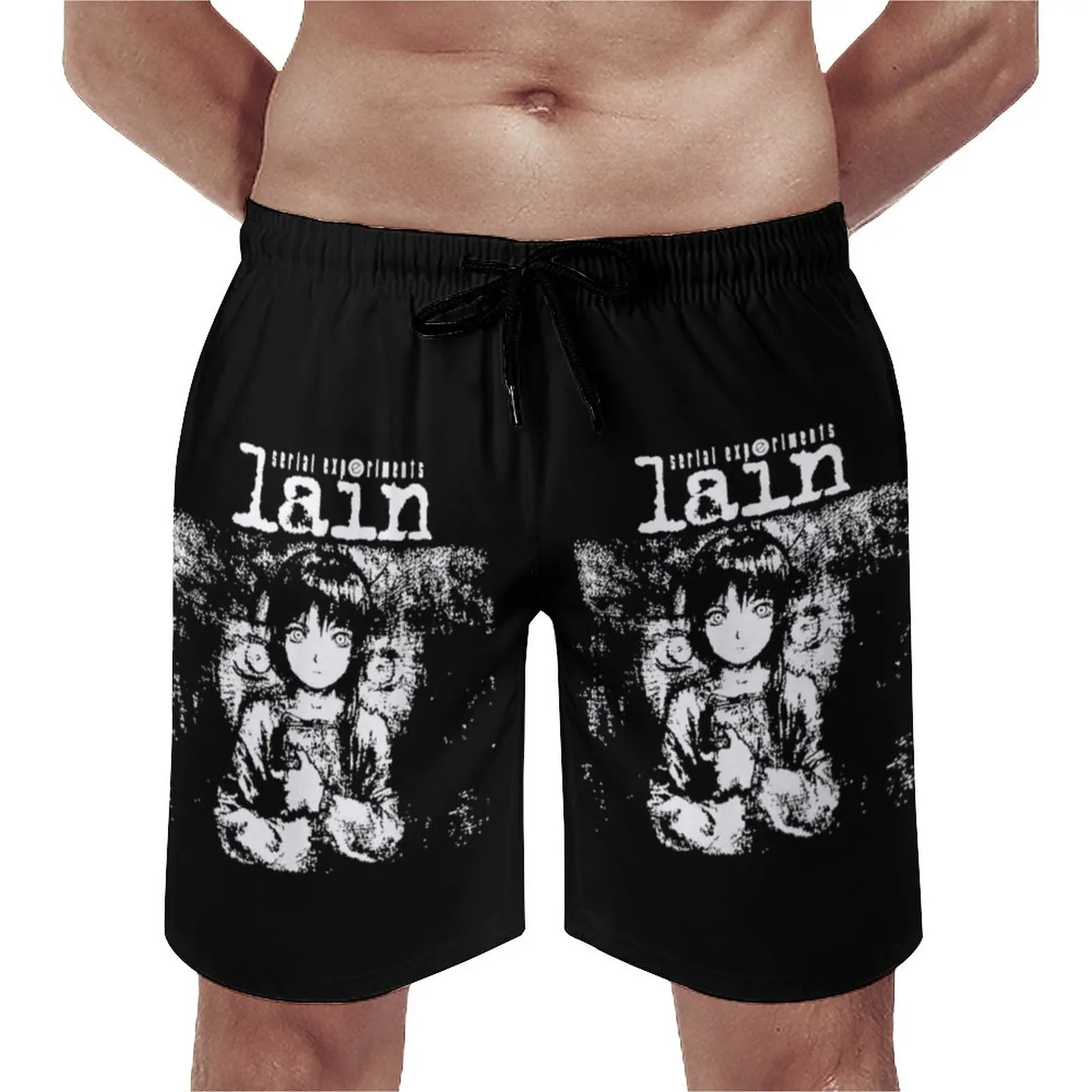 

Serial Experiments Lain Board Shorts Anime Beach Swimming Trunks Polyester Funny Men Swim Trunks