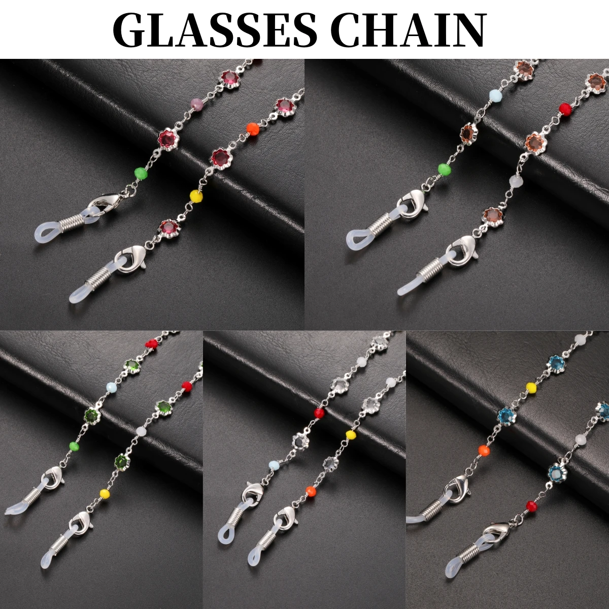 LIKGREAT женские цветные очки в форме цветка с кристаллами и бисером цепочка для