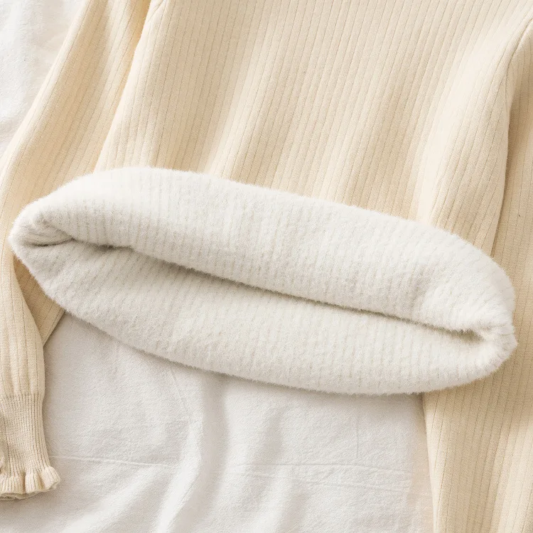 Зимняя одежда Женский плюшевый свитер облегающая теплая водолазка на флисовой