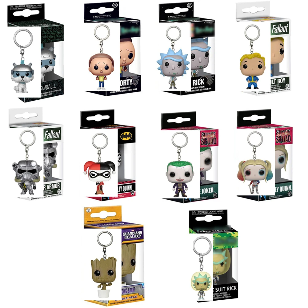 

Bandai Rick Harley Quinn Vault Boy Pocket Keychain Vinyl Action Figures Collection Model Toys For Children Christmas Gift