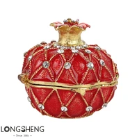 trinket box pomegranate fruit gold plated crystal enameled jewelry holder small home decor gifts ring necklace storage metal box