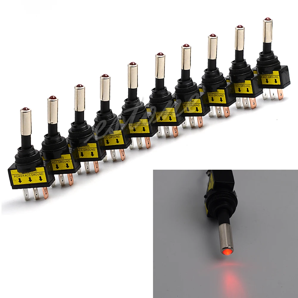 

New 10Pcs 12V 20A Car Auto Red LED Light Toggle Rocker Switch 3Pin SPST ON/OFF