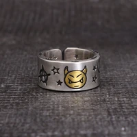 rings for men women retro silver color jewelry cute smile star demon pattern ring adjustable trendy gifts