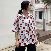 vintage floral printed tshirt summer womens casual short sleeve loose t shirts female elegant vacation tops office lady wears