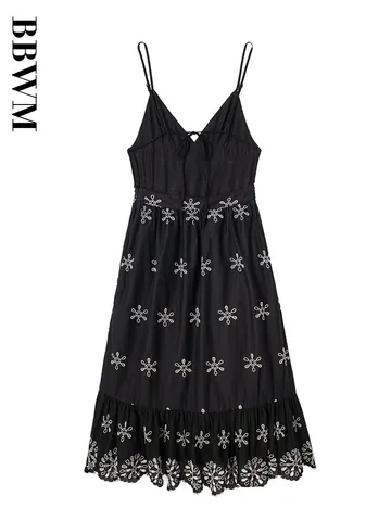 Women Dress Elegant Party Dresses for Women 2023 Spliced Embroidery Female Straps Formal Dresses V Neck Midi Backless Vestidos